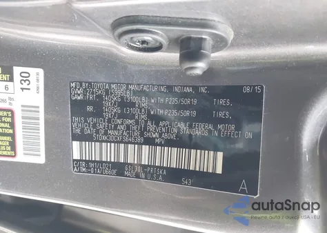 2015 Toyota Sienna Se 8 Passenger из США, поврежденный, VIN 5TDXK3DCXFS646389